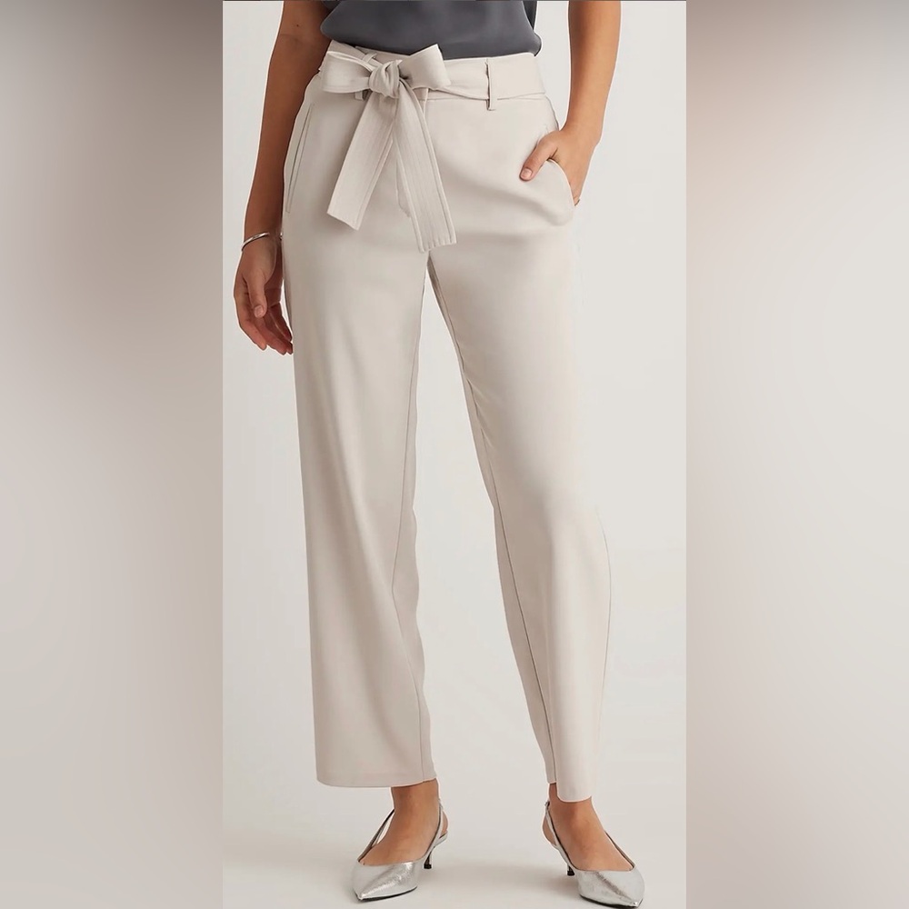 Quince Wide-Leg Tie-Waist Pants in Light Beige